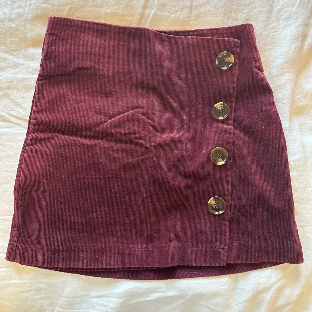 Altar’d State Corduroy Button-Front Skirt - Burgundy